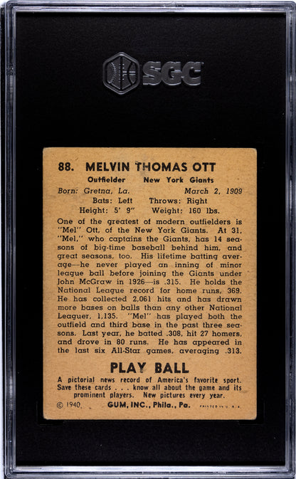 1940 Playball Mel Ott #88 SGC 4