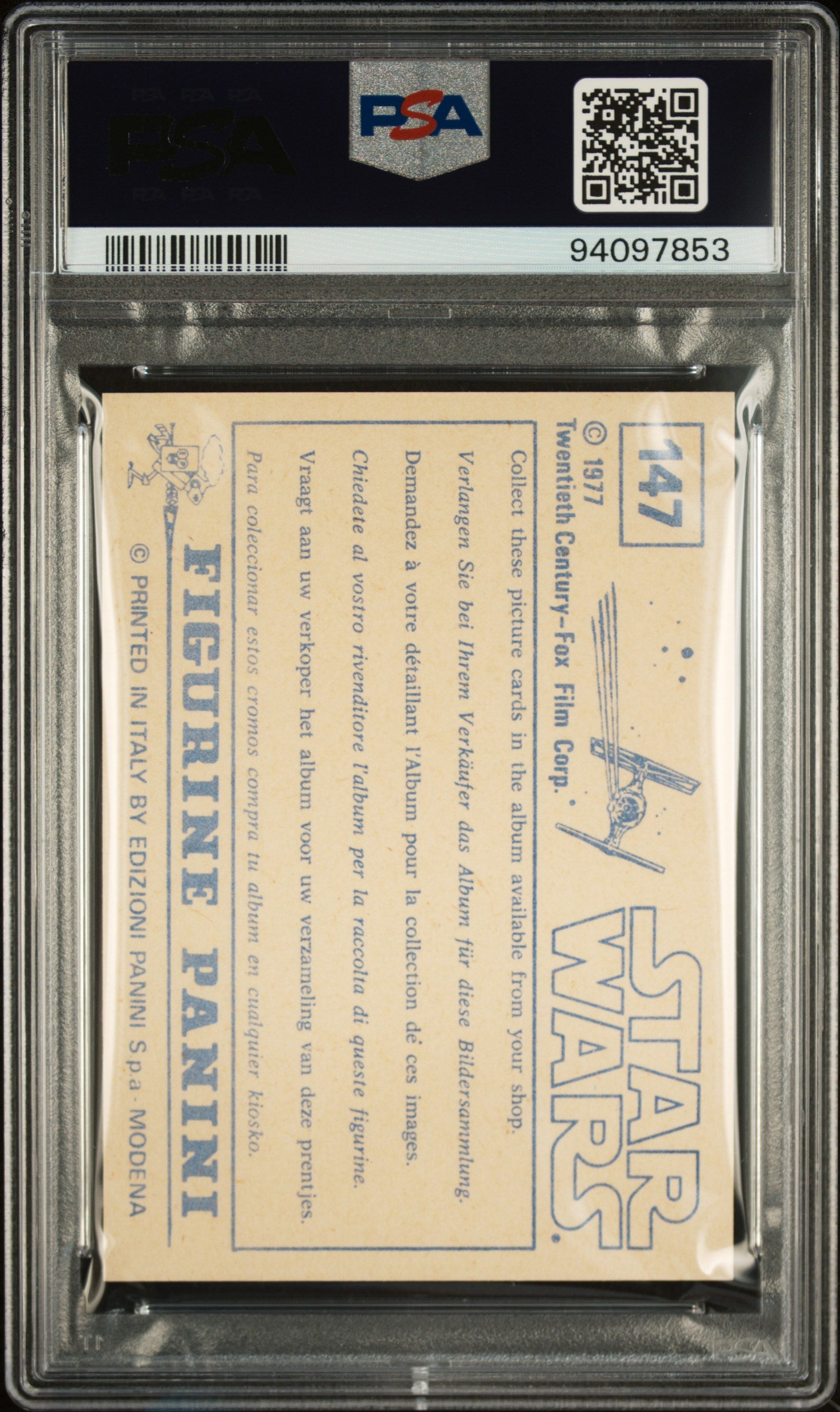 1977 Panini Stickers Star Wars (Italy) Han And Leia Entering.. . #147 PSA 10