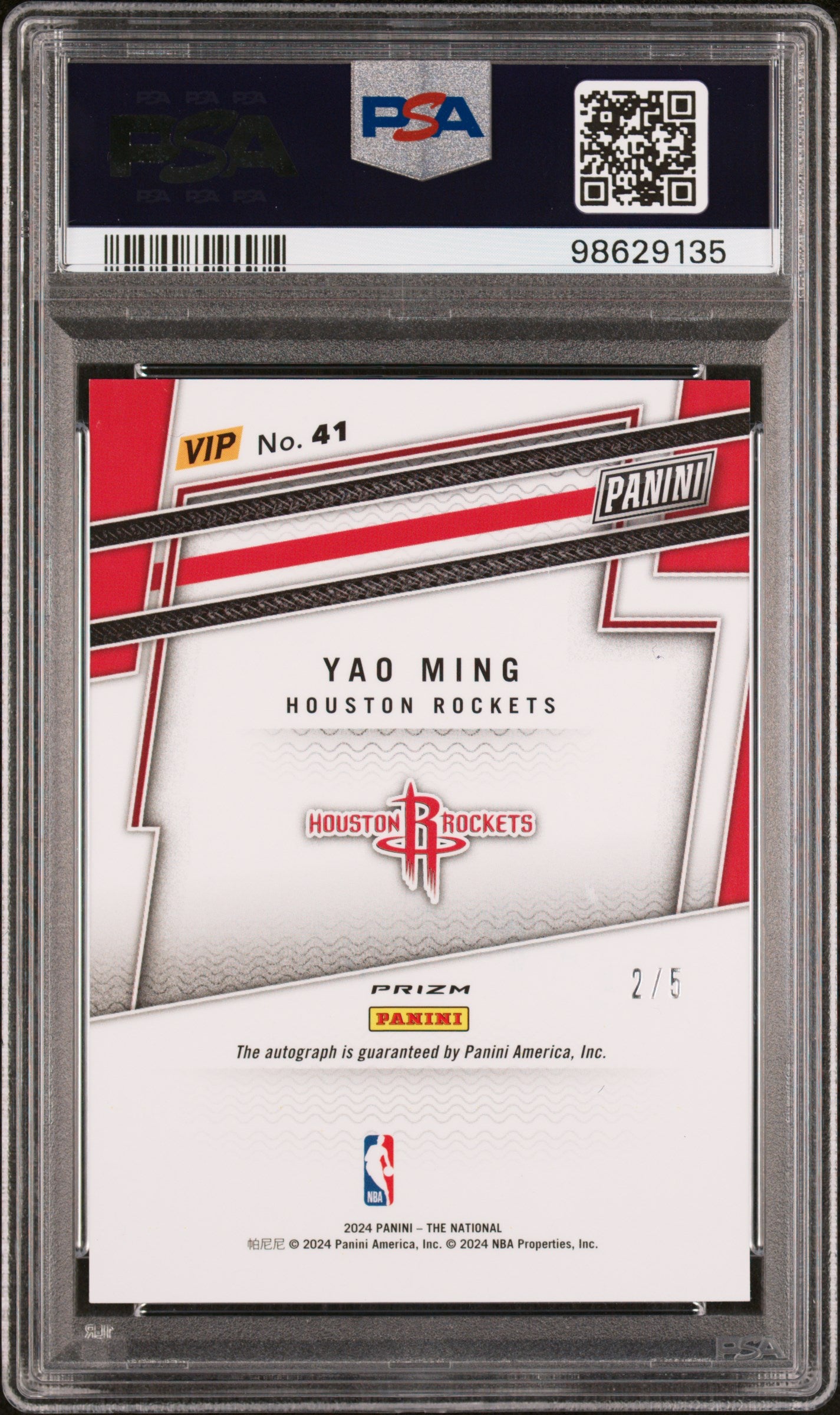 2024 Panini National NSCC Vip Gold #2/5 Yao Ming #41 Autograph Black PSA 10