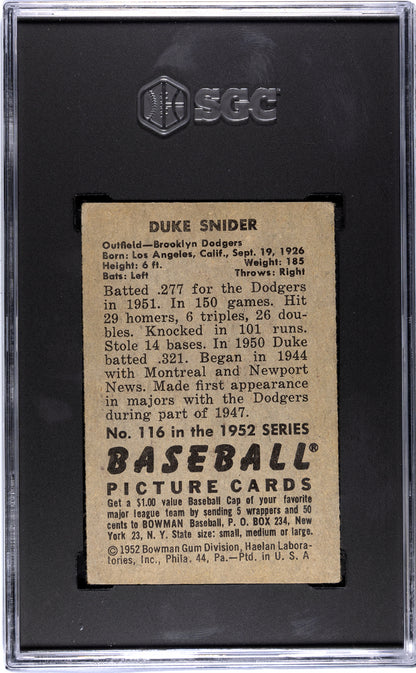 1952 Bowman Duke Snider #116 SGC 3.5