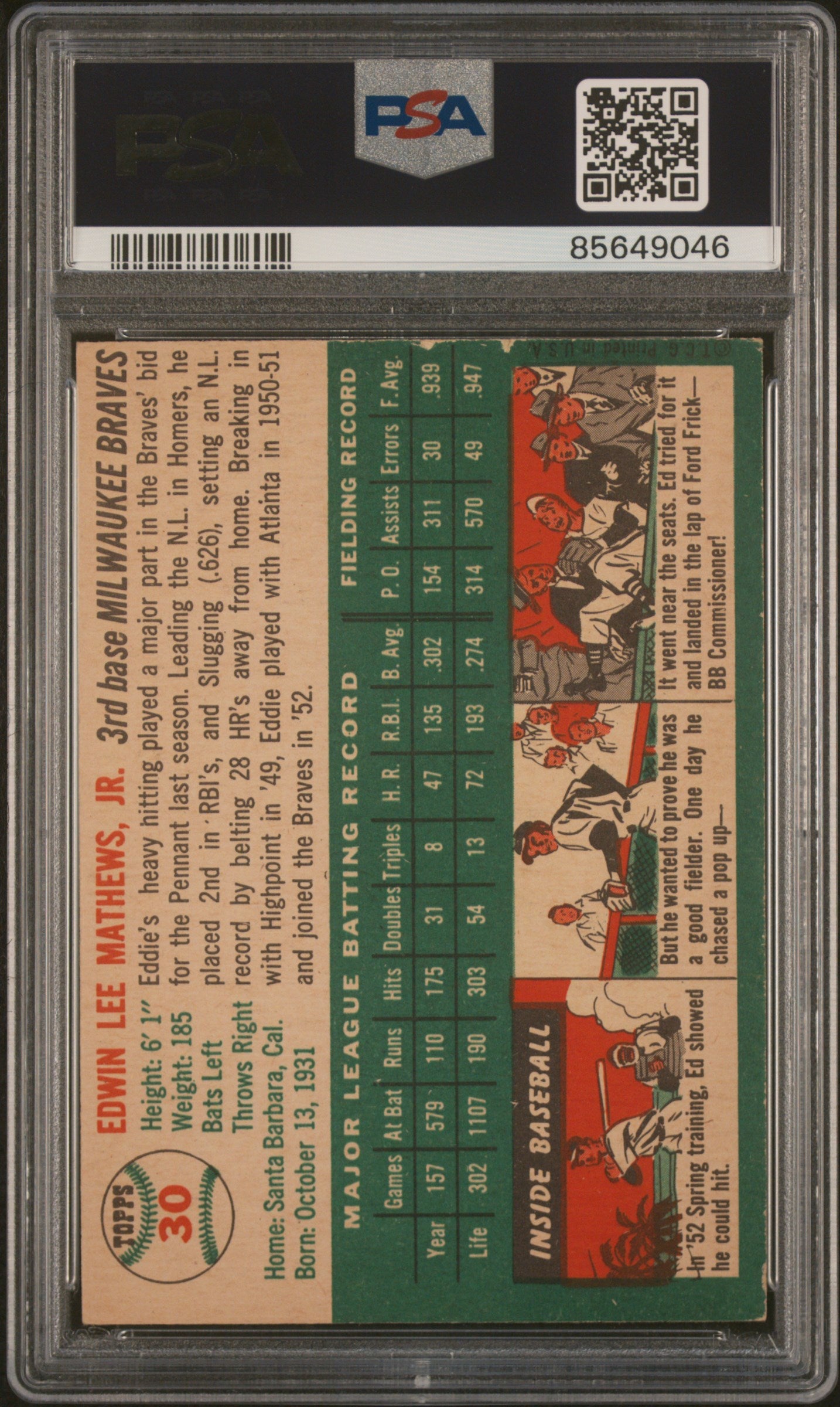 1954 Topps Ed Mathews #30 PSA 4