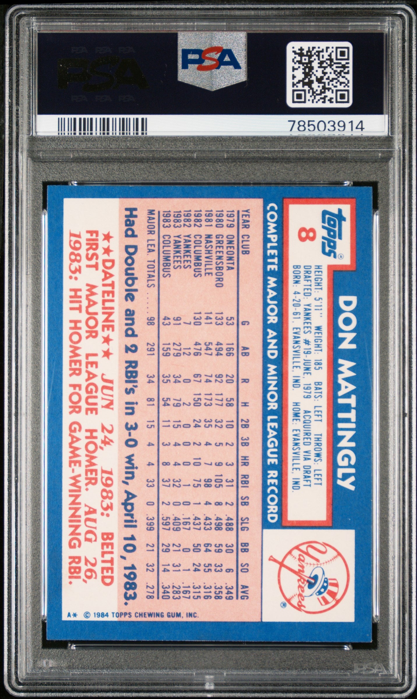1984 Topps Tiffany Don Mattingly #8 PSA 8