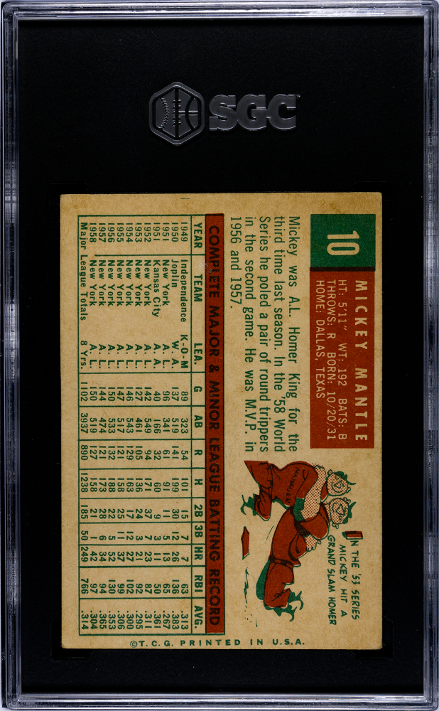 1959 Topps Mickey Mantle #10 SGC 3