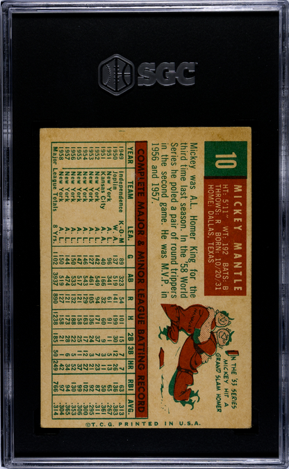 1959 Topps Mickey Mantle #10 SGC 3