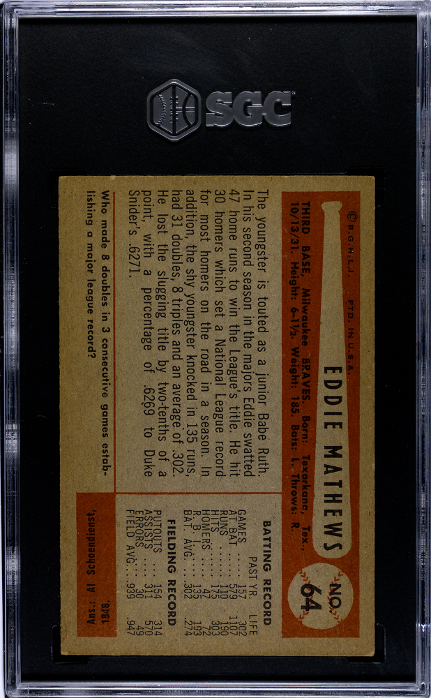 1954 Bowman Ed Mathews #64 SGC 6