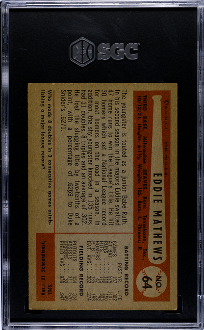 1954 Bowman Ed Mathews #64 SGC 6
