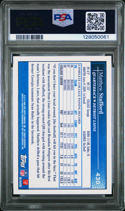 2009 Topps Matthew Stafford #430 Throwing PSA 10
