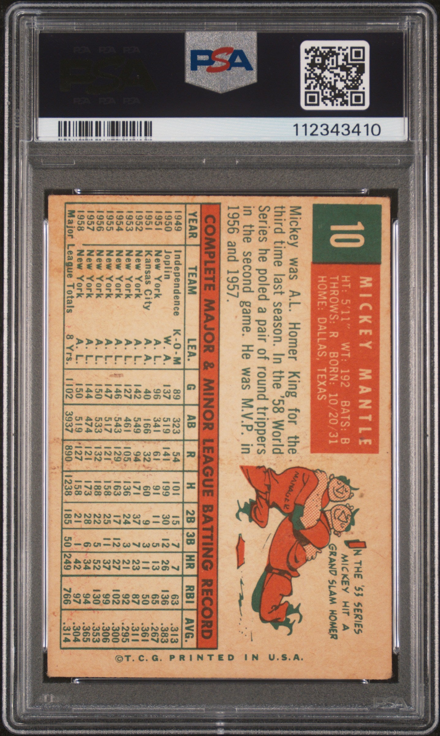 1959 Topps Mickey Mantle #10 PSA 2.5