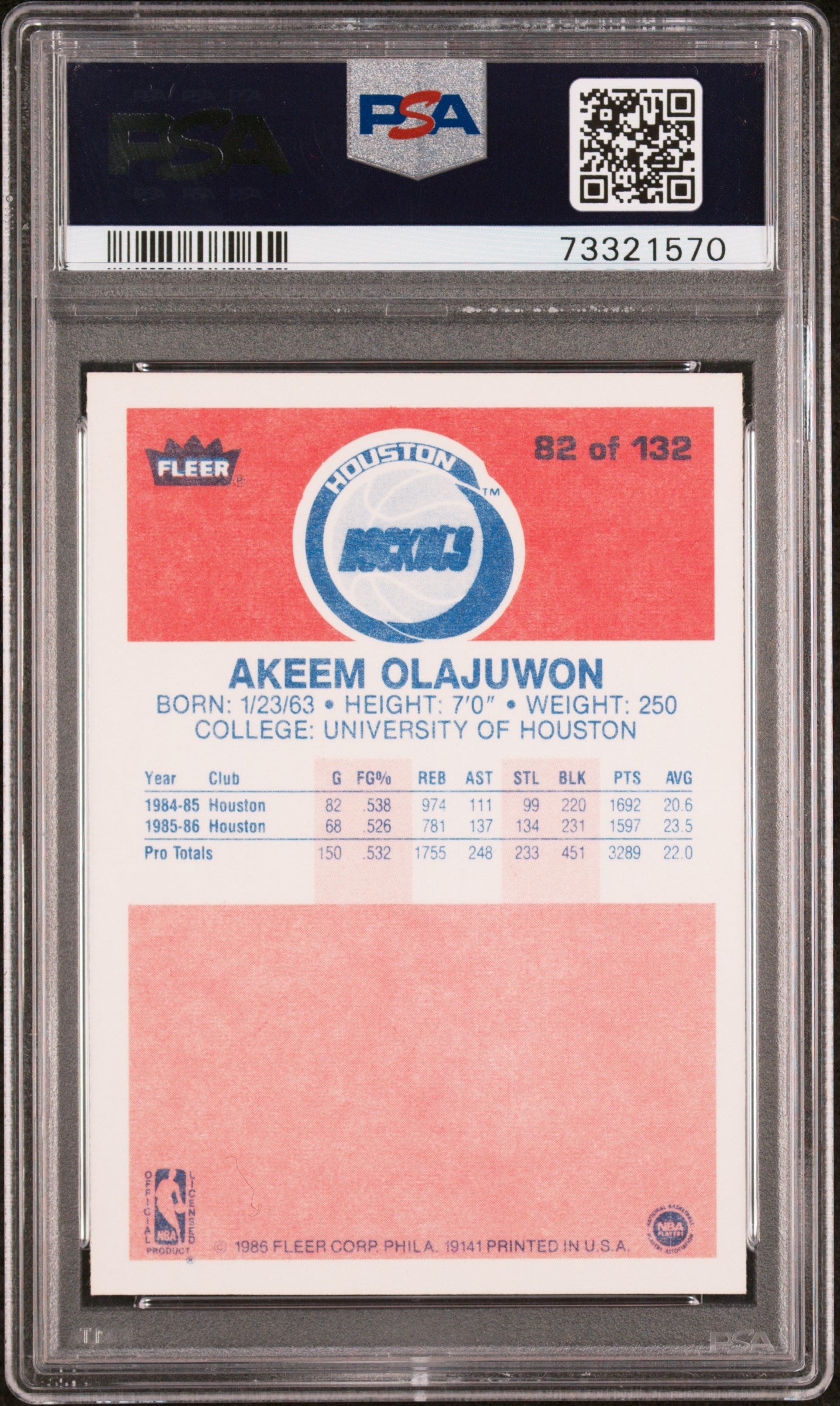 1986 Fleer Akeem Olajuwon #82 PSA 9