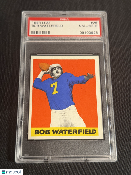 1948 Leaf Bob Waterfield #26 Black Name On Front PSA 8