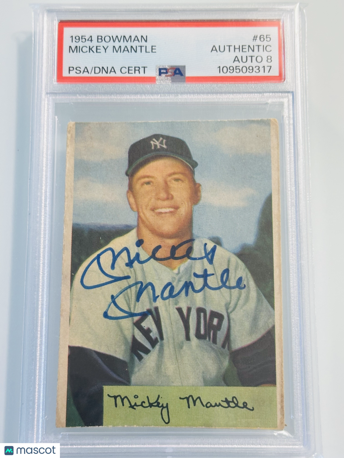 1954 Bowman Mickey Mantle #65 PSA/DNA 8 Autograph