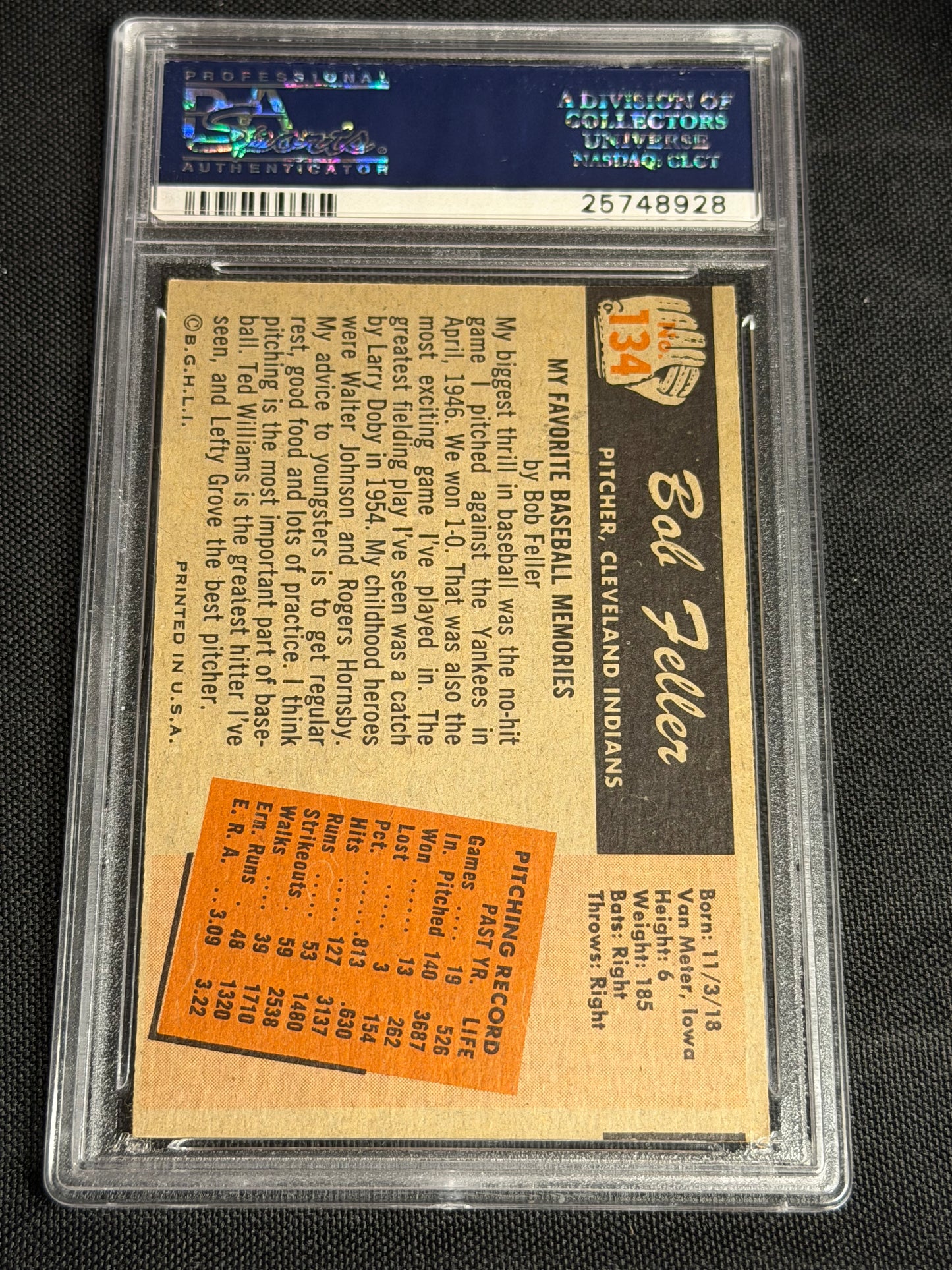 1955 Bowman Bob Feller #134 PSA 7