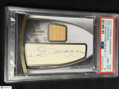 2017 Topps Luminaries Cut Signature Relics Joe Dimaggio #JD 1/1 PSA 8