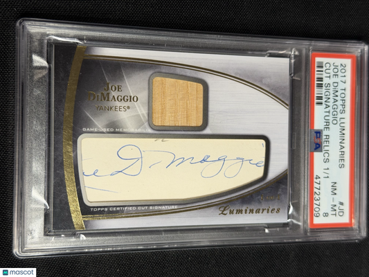 2017 Topps Luminaries Cut Signature Relics Joe Dimaggio #JD 1/1 PSA 8