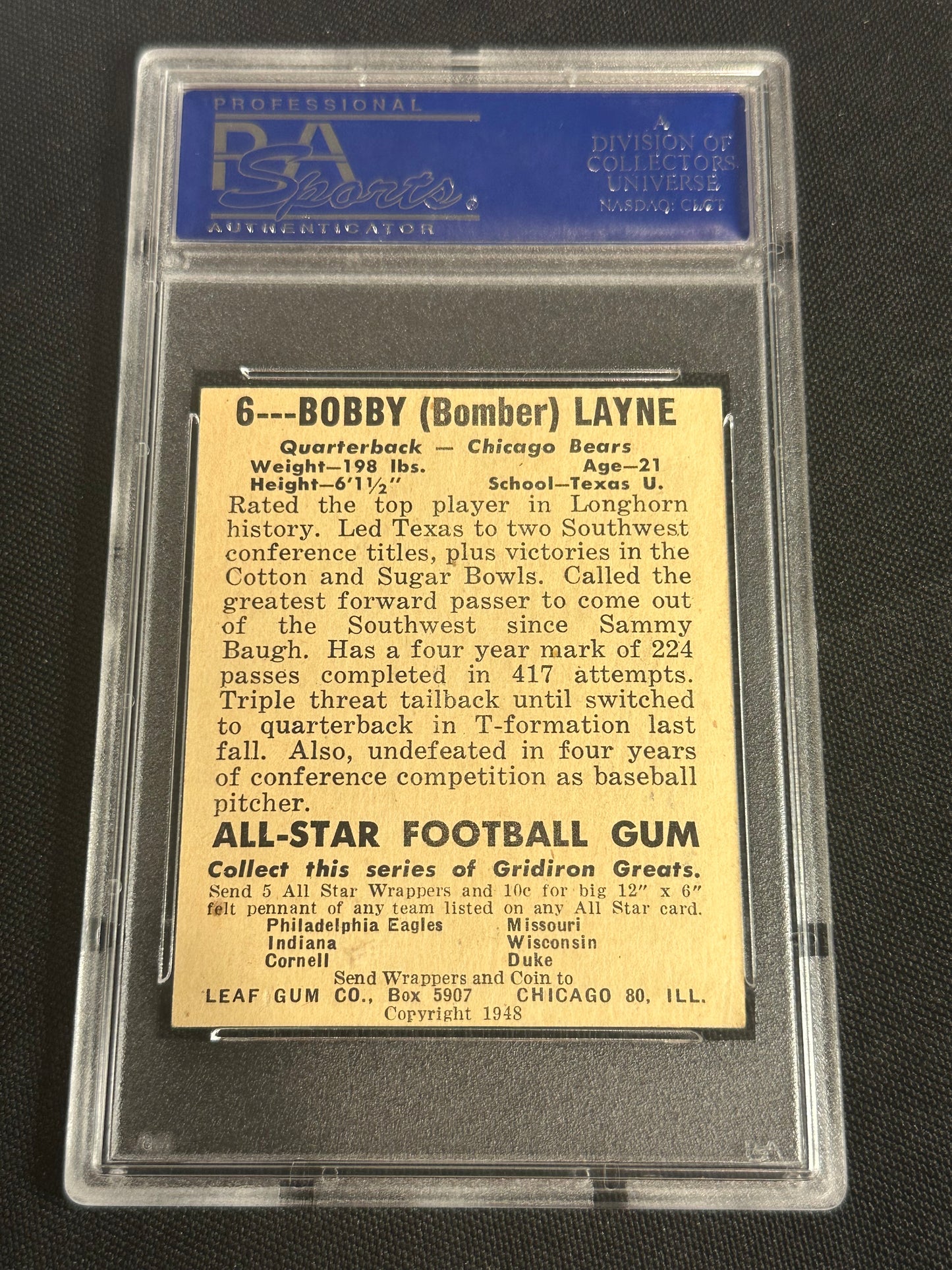 1948 Leaf Bobby Layne #6 PSA 6