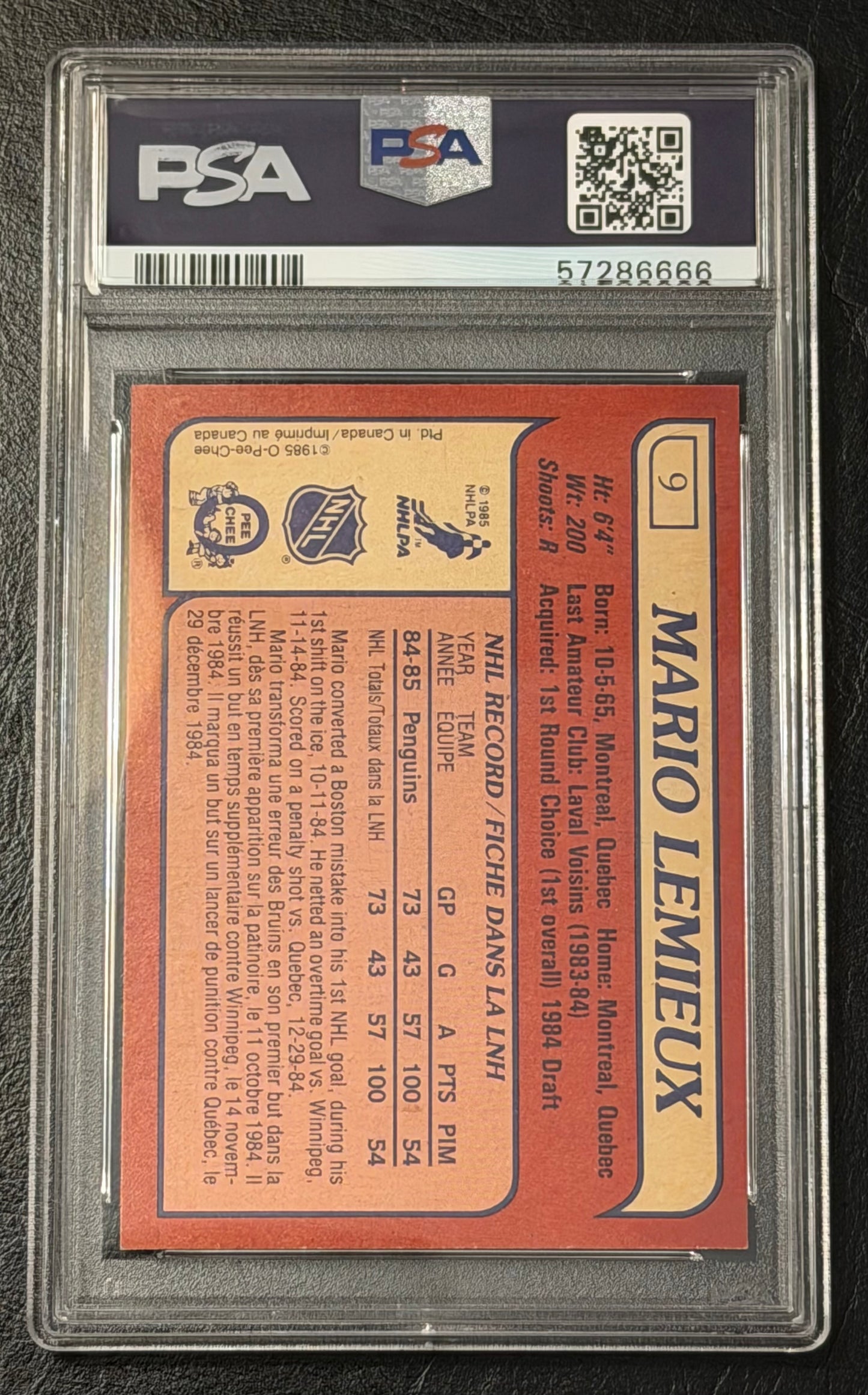 1985 O-Pee-Chee Mario Lemieux #9 PSA 8