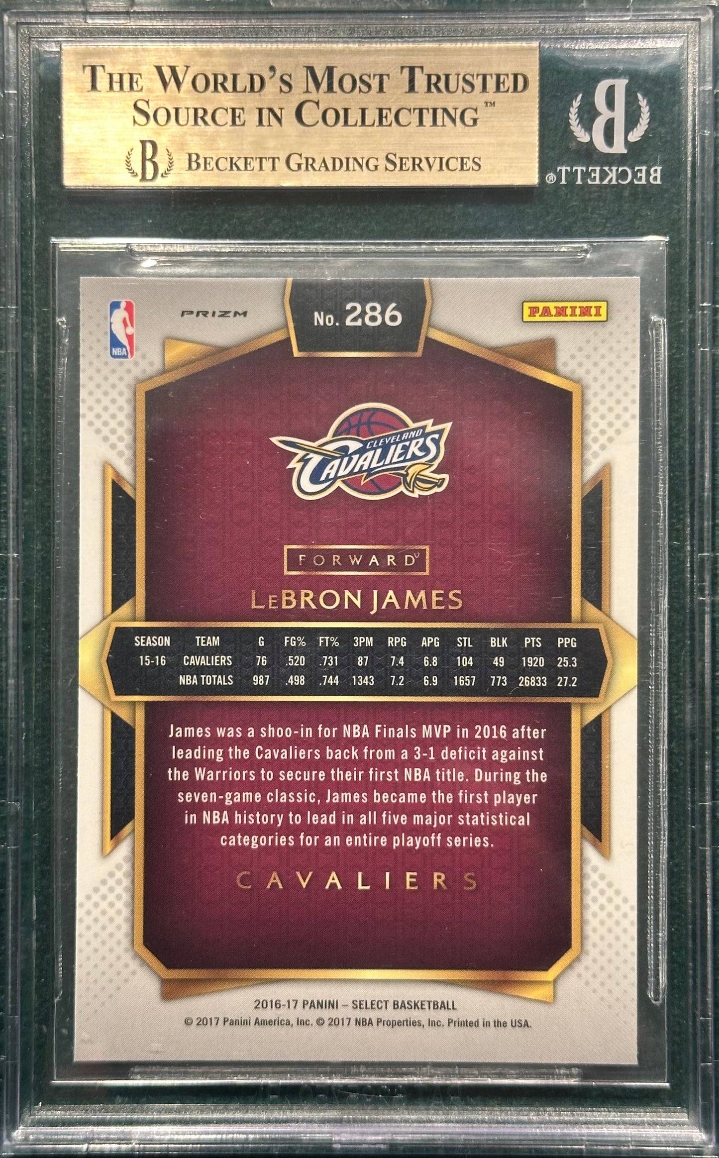 2016-17 Select Prizms Silver LeBron James #286 BGS 9.5