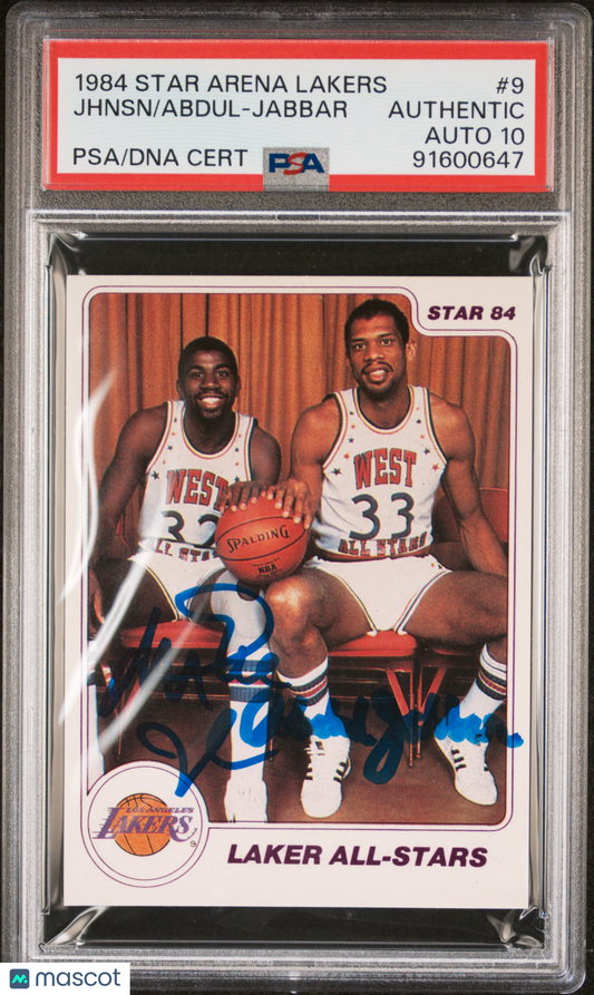 1984 Star Arena Lakers Abdul-Jabbar Magic Johnson #9 PSA 10 Autograph