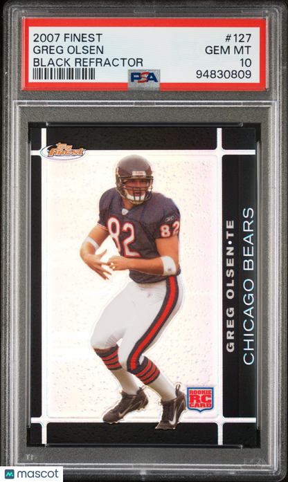 2007 Finest Greg Olsen #127 Black Refractor Rookie / Low Pop PSA 10