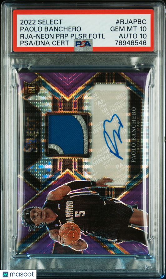 2022 Panini Select Rookie Jersey Auto Paolo Banchero Neon PRP Plsr Fotl PSA 10