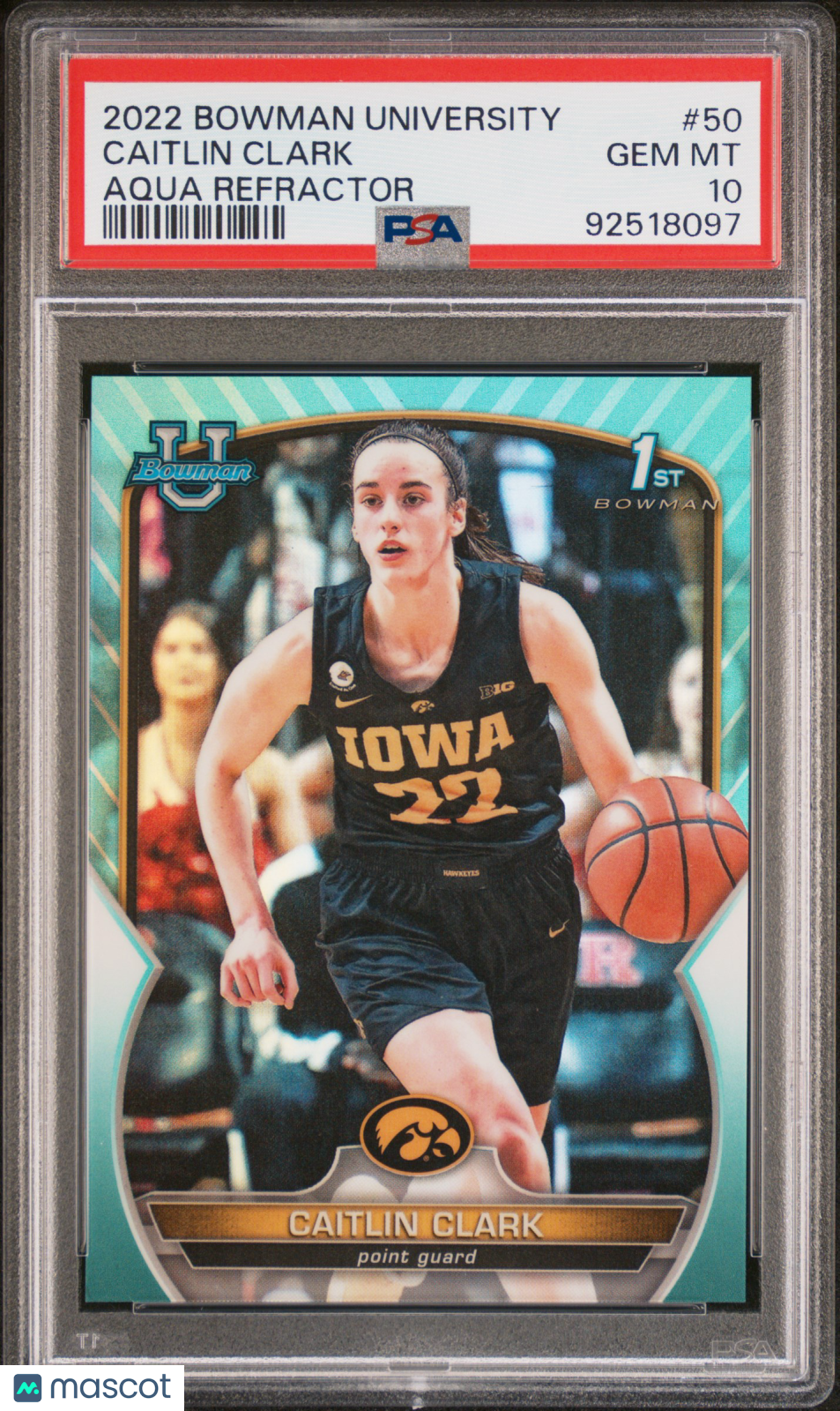 2022 Bowman Chrome University Caitlin Clark #50 Aqua Refractor PSA 10