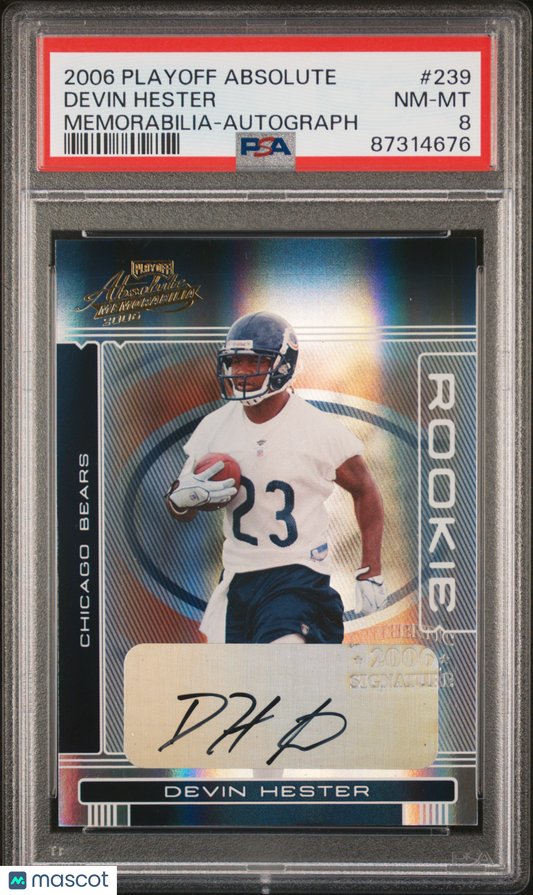 2006 Playoff Absolute Memorabilia Devin Hester #239 Autograph PSA 8