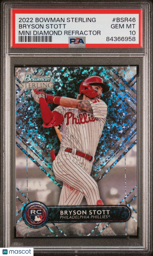 2022 Bowman Sterling Bryson Stott #BSR46 Mini Diamond Refractor 015/150 PSA 10