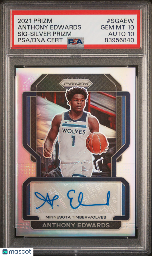2021 Panini Prizm Signatures Anthony Edwards #SGAEW Silver PSA 10
