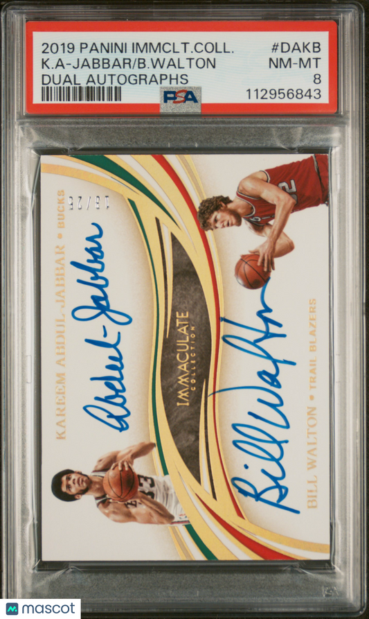 2019 Panini Immaculate Coll. Dual Autograph B.Walton K. A-Jabbar #DAKB PSA 8
