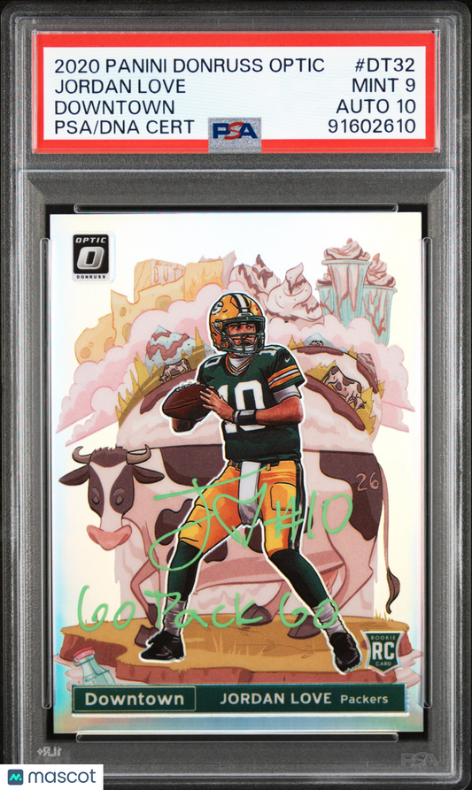2020 Panini Donruss Optic Downtown Jordan Love #DT32 PSA 9/10 AUTO “GO PACK GO”