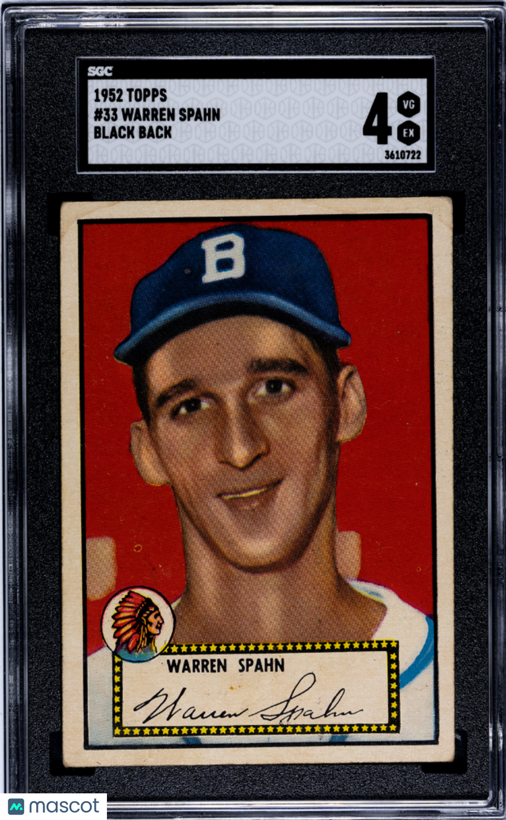 1952 Topps Warren Spahn #33 Black Back SGC 4