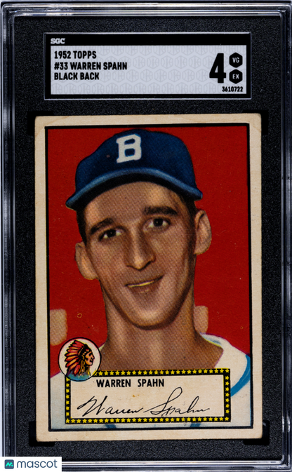 1952 Topps Warren Spahn #33 Black Back SGC 4