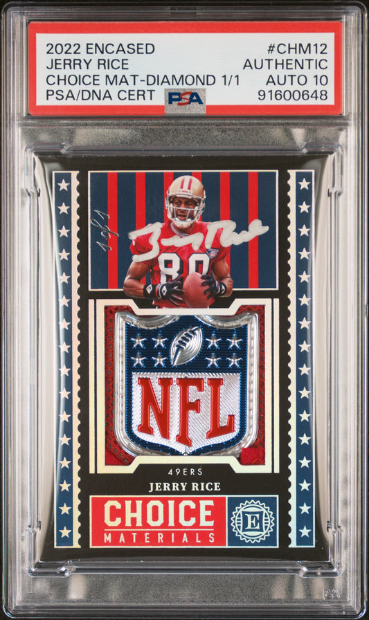 2022 Panini Encased Choice Materials NFL Shield 1/1 Jerry Rice PSA/DNA AUTO 10