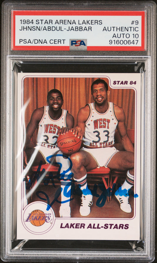 1984 Star Arena Lakers Abdul-Jabbar Magic Johnson #9 PSA 10 Autograph