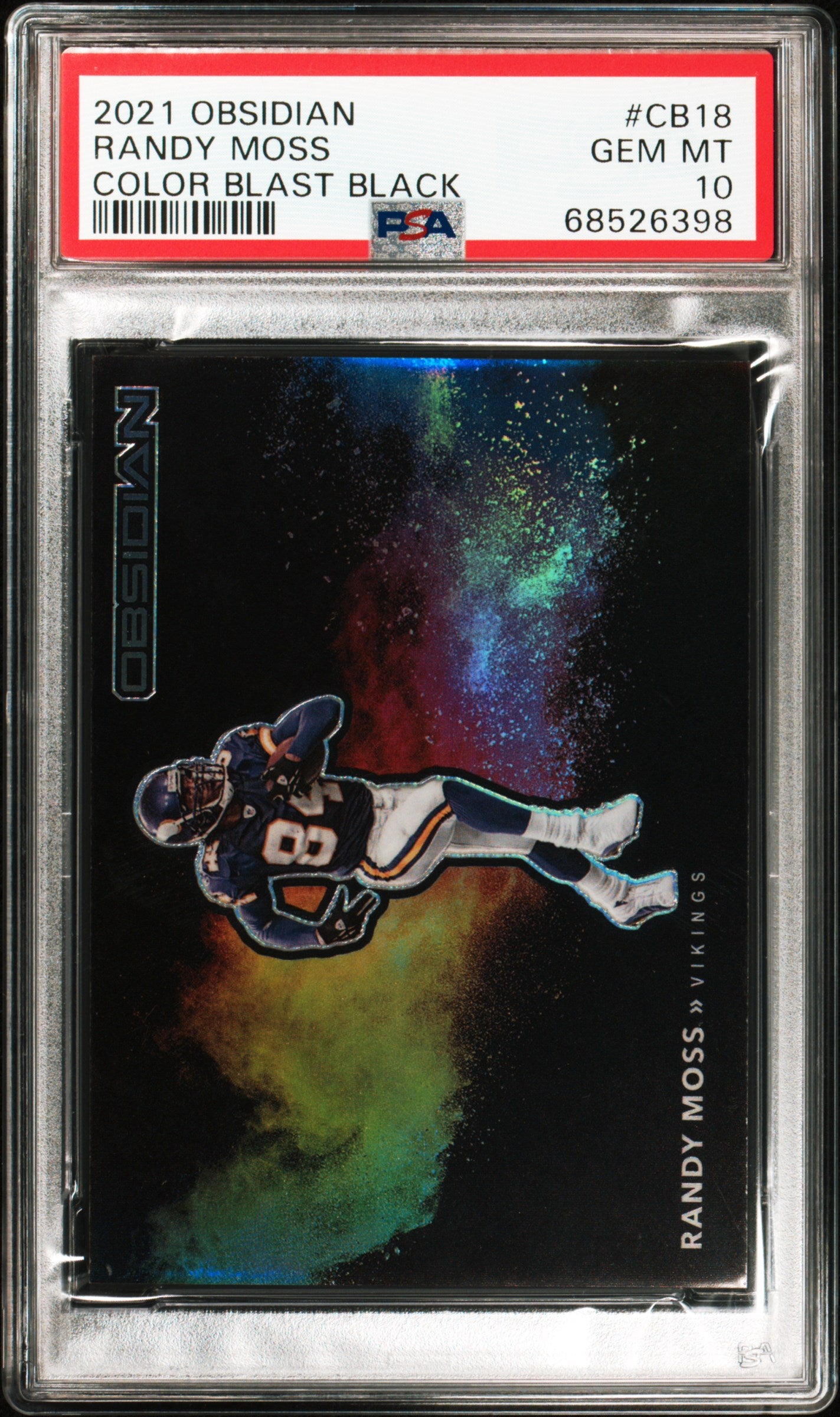 2021 Panini Obsidian Color Blast Black Randy Moss #CB18 PSA 10