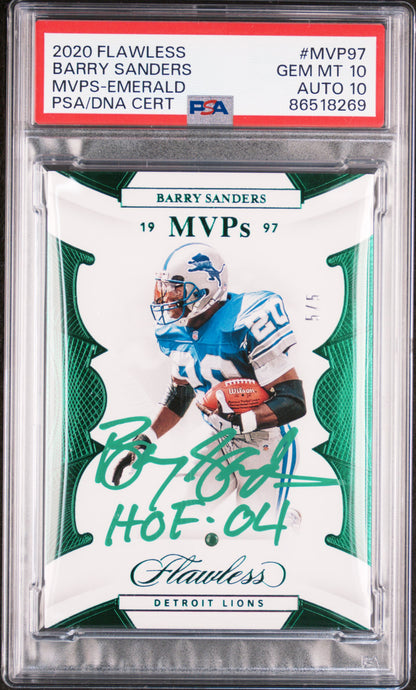 2020 Panini Flawless Mvps Barry Sanders # 5/5 Emerald #MVP97 PSA 10/10 POP 1